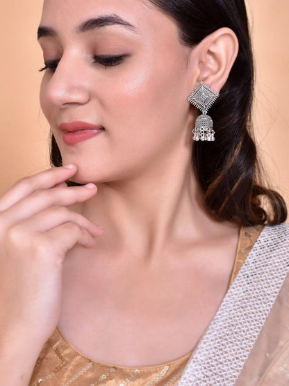 VOJ Silver Plated Oxidised Jhumka