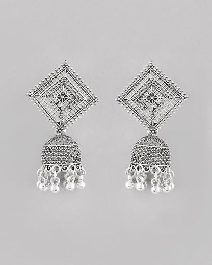 VOJ Silver Plated Oxidised Jhumka