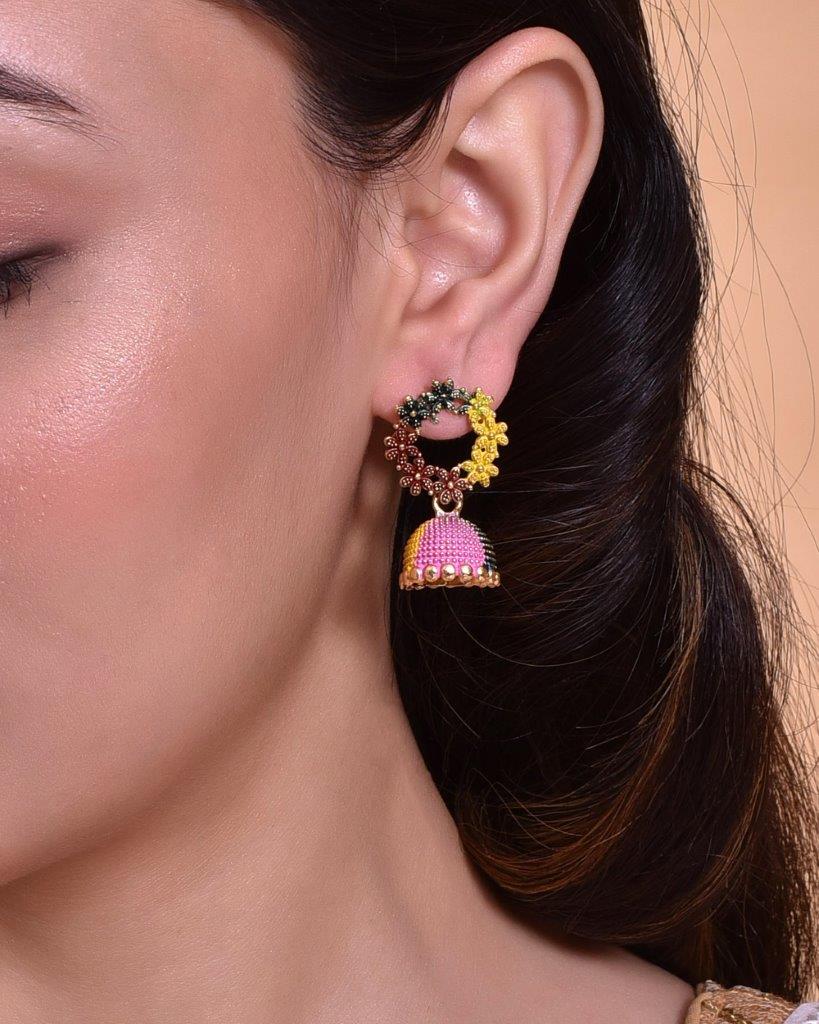 VOJ Multi Color Contemporary Jhumka Earrings