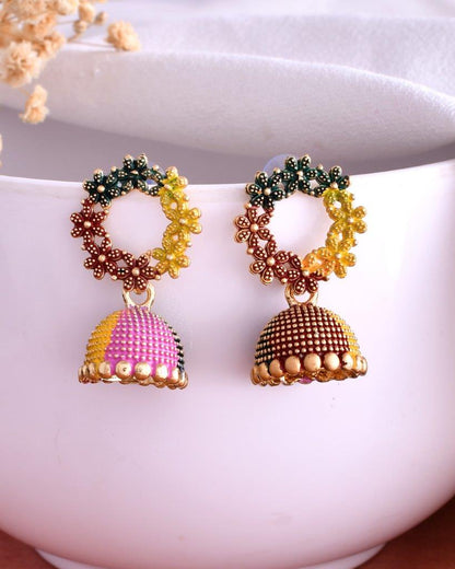 VOJ Multi Color Contemporary Jhumka Earrings