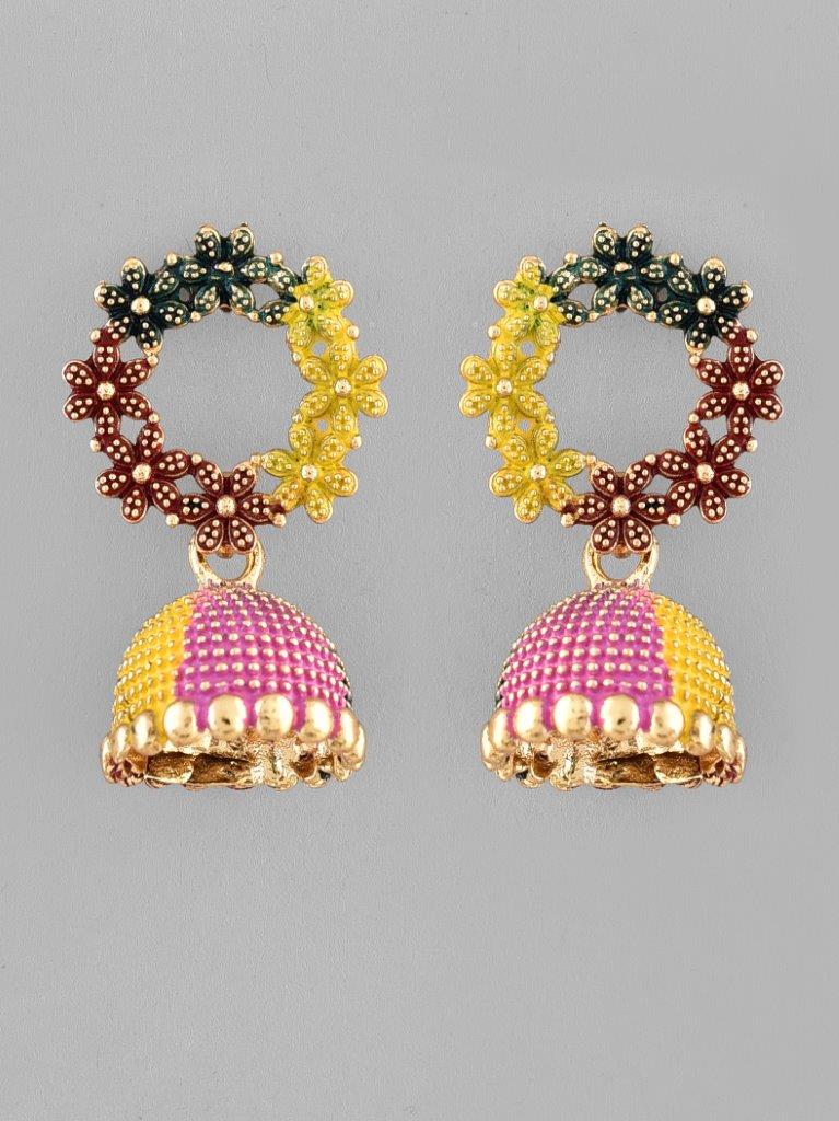 VOJ Multi Color Contemporary Jhumka Earrings