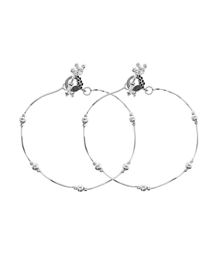 VOJ Set of 2 Silver Toned Handcrafted Designer Anklet