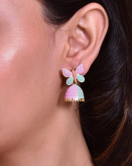 VOJ Multi Color Butterfly Contemporary Jhumka Earrings