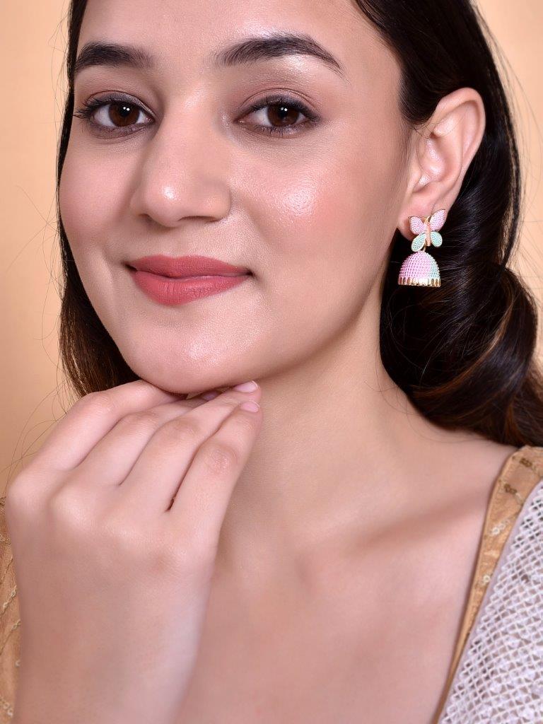 VOJ Multi Color Butterfly Contemporary Jhumka Earrings