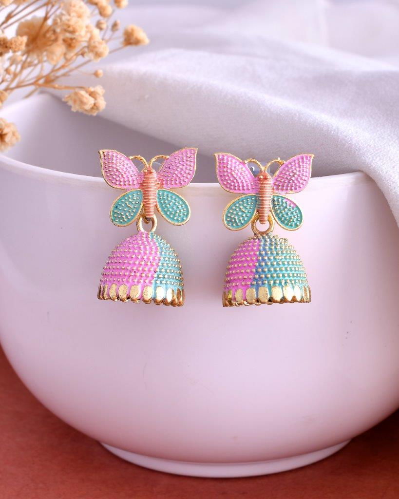 VOJ Multi Color Butterfly Contemporary Jhumka Earrings