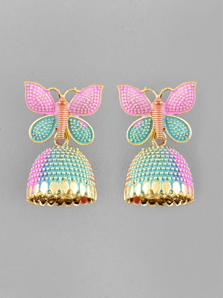 VOJ Multi Color Butterfly Contemporary Jhumka Earrings