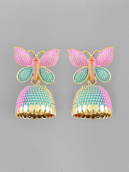 VOJ Multi Color Butterfly Contemporary Jhumka Earrings