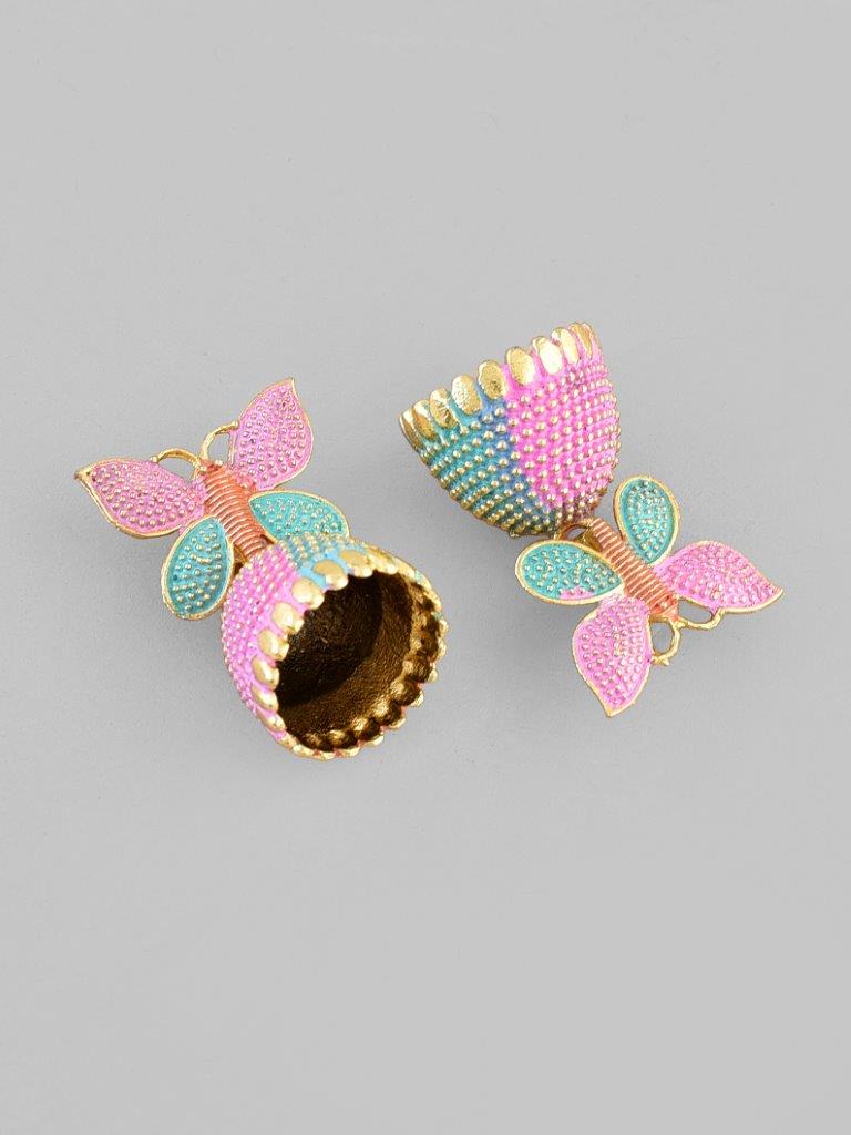 VOJ Multi Color Butterfly Contemporary Jhumka Earrings