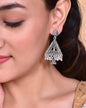 VOJ Studded Triangle Oxidised Silver Plated Contemporary Drop Earrings