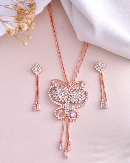 VOJ Rose Gold-Polished Butterfly Design Pendant Set