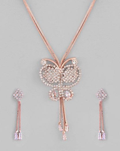 VOJ Rose Gold-Polished Butterfly Design Pendant Set