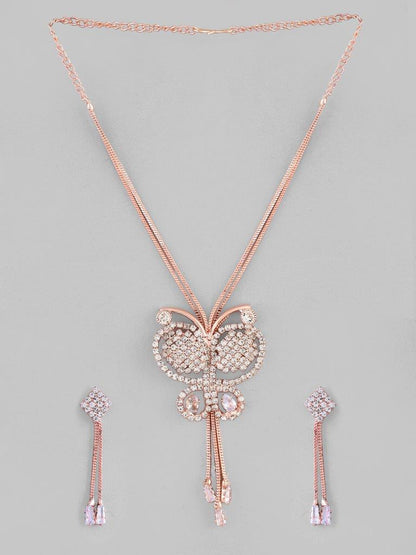VOJ Rose Gold-Polished Butterfly Design Pendant Set
