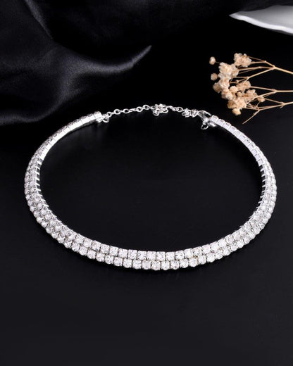 VOJ Silver Plated Choker Two Layer Necklace