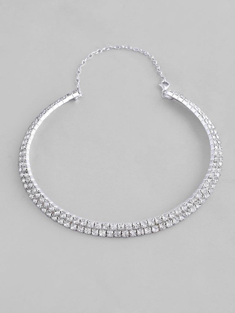 VOJ Silver Plated Choker Two Layer Necklace