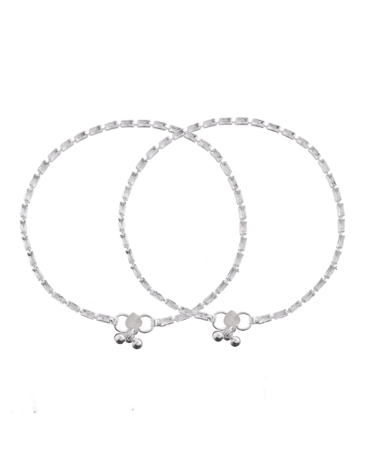 VOJ Set Of 2 Silver Plated Stone Studded Anklet