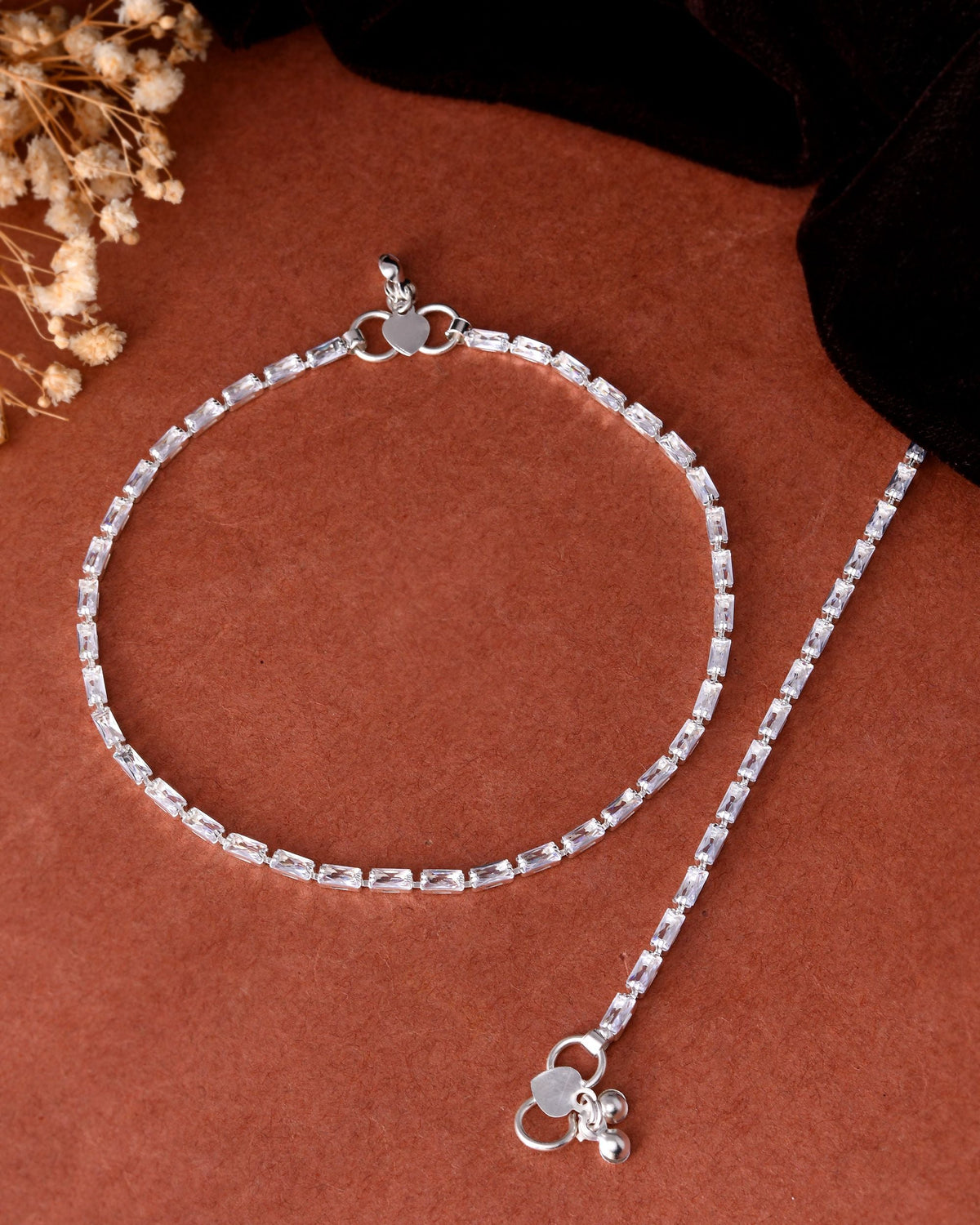 VOJ Set Of 2 Silver Plated Stone Studded Anklet