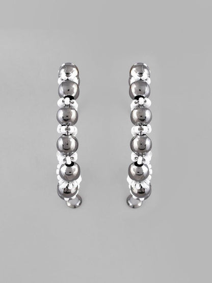VOJ White Pearl With Silver Bead Hoop Earrings