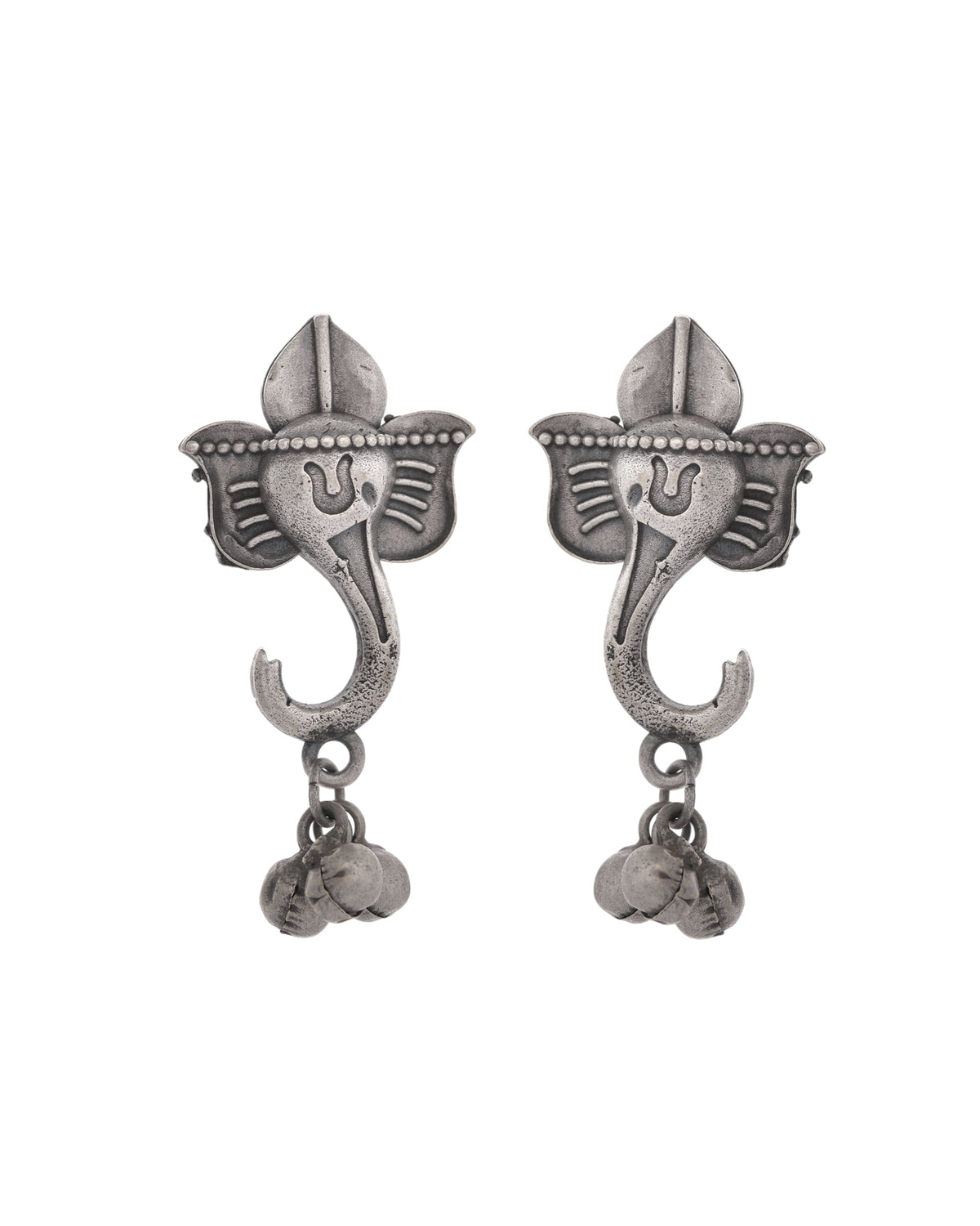 VOJ Silver Toned Designer Temple Earrings