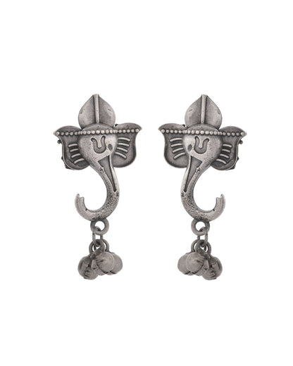 VOJ Silver Toned Designer Temple Earrings