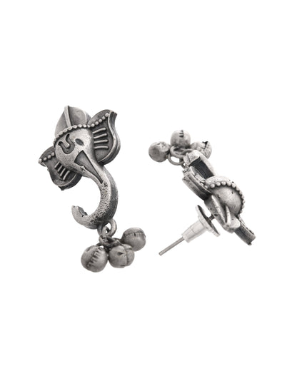 VOJ Silver Toned Designer Temple Earrings