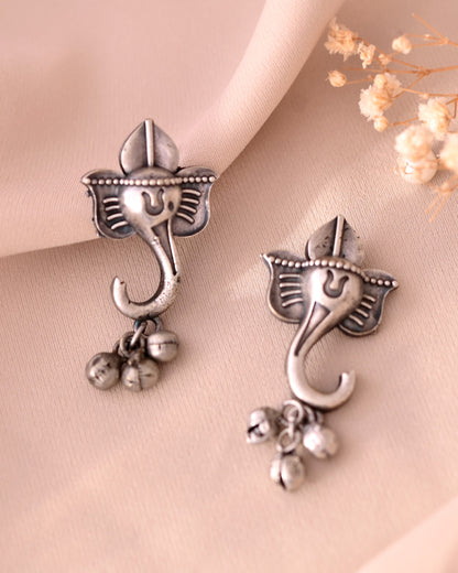 VOJ Silver Toned Designer Temple Earrings