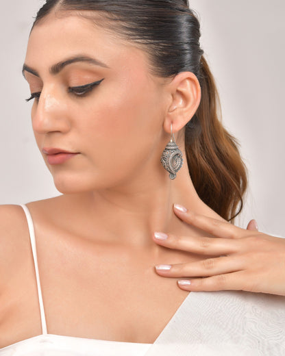 VOJ Silver Toned Designer Drop Earrings