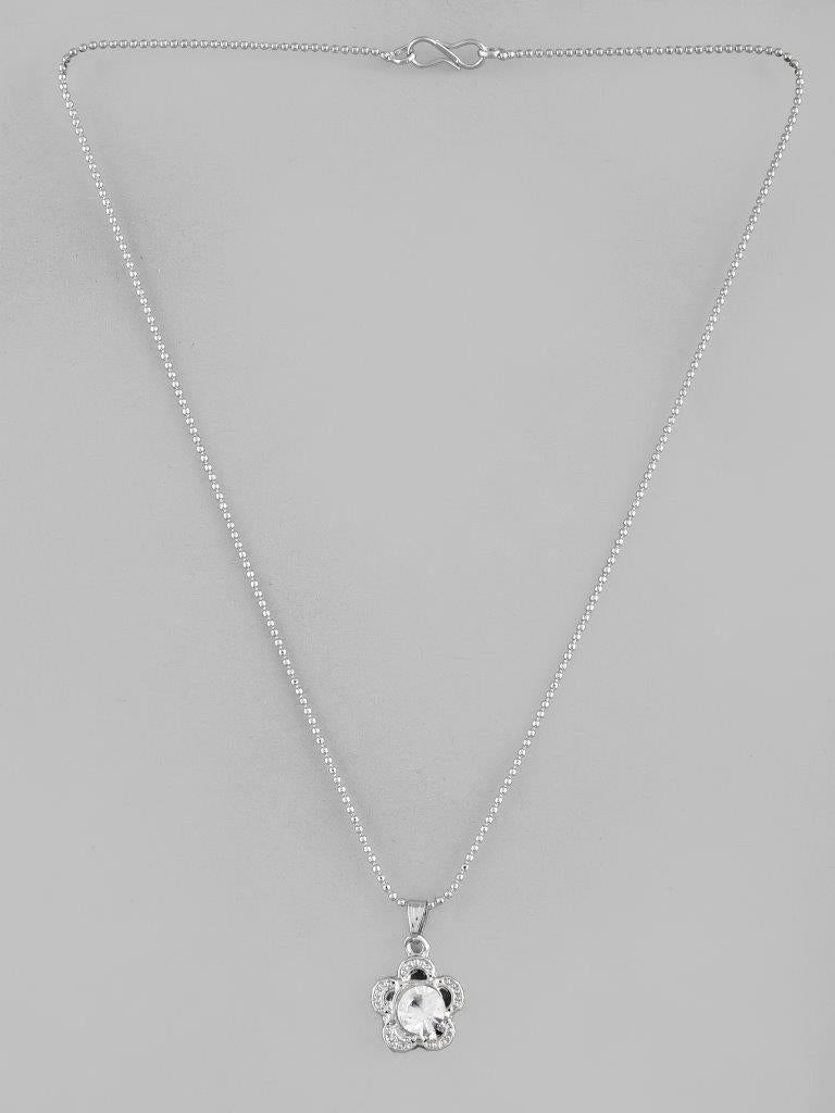 VOJ Silver Plated Flower Pandent Chain