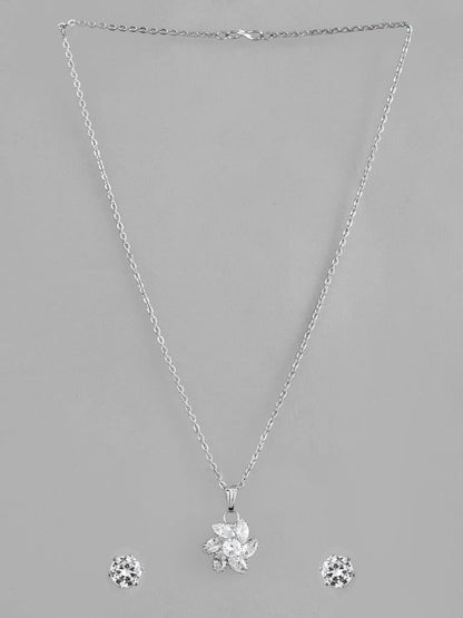 VOJ Silver Plated Flower Pendant Set