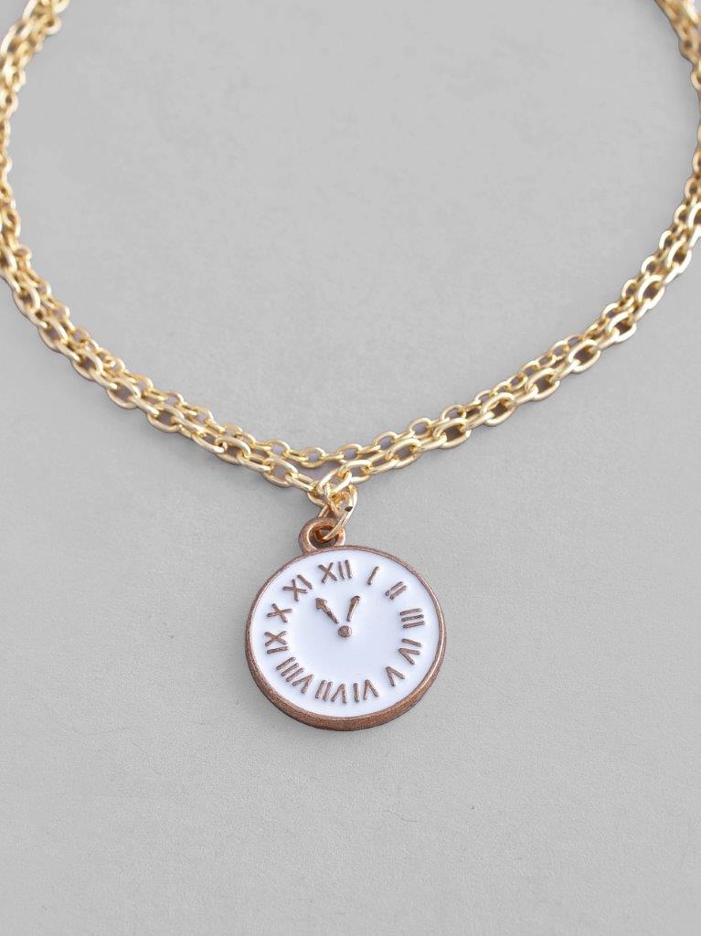VOJ Gold-Polished White Clock Charm Bracelet