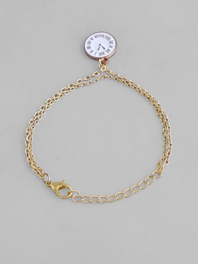 VOJ Gold-Polished White Clock Charm Bracelet