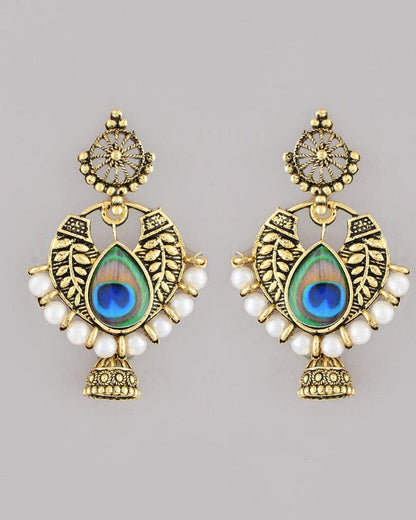 VOJ Gold-Polished Peacock Contemporay Jhumka Earrings