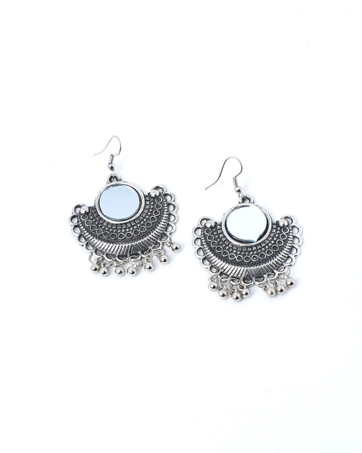 VOJ Oxidised Silver Plated Mirror And Ghungharoo Beads Jewellery Set