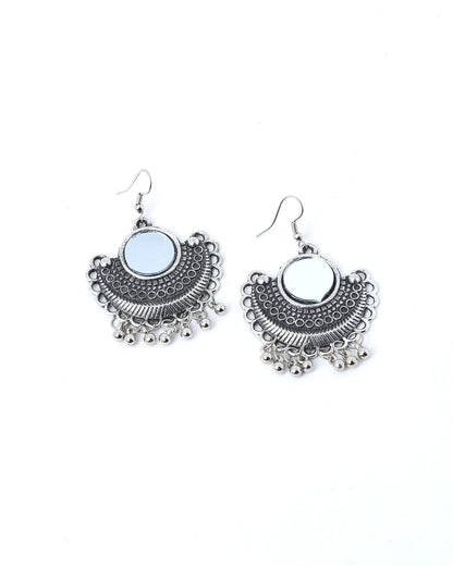 VOJ Oxidised Silver Plated Mirror And Ghungharoo Beads Jewellery Set
