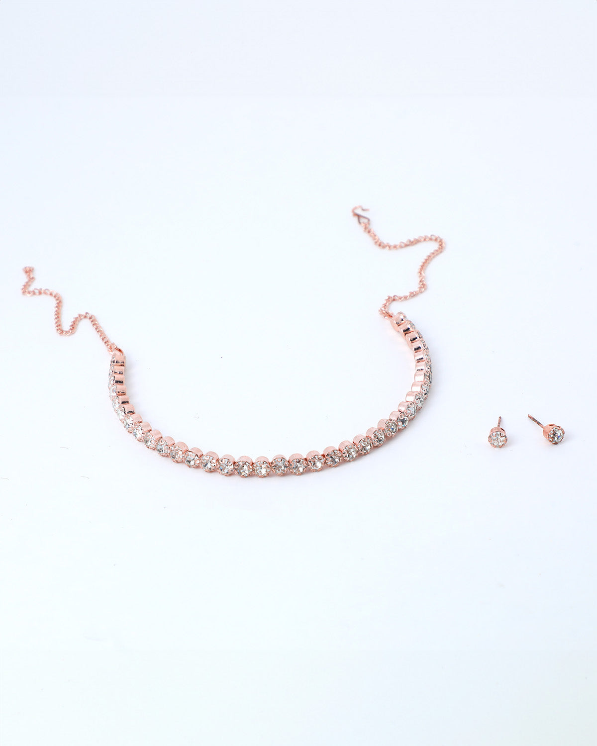 VOJ Gold-Polished Single Line Stone Studded Choker Jewellery Set