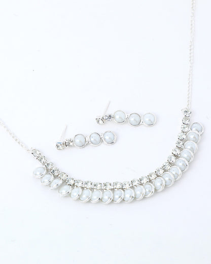 VOJ Silver Plated White Pearl Studded Choker Jewellery Set