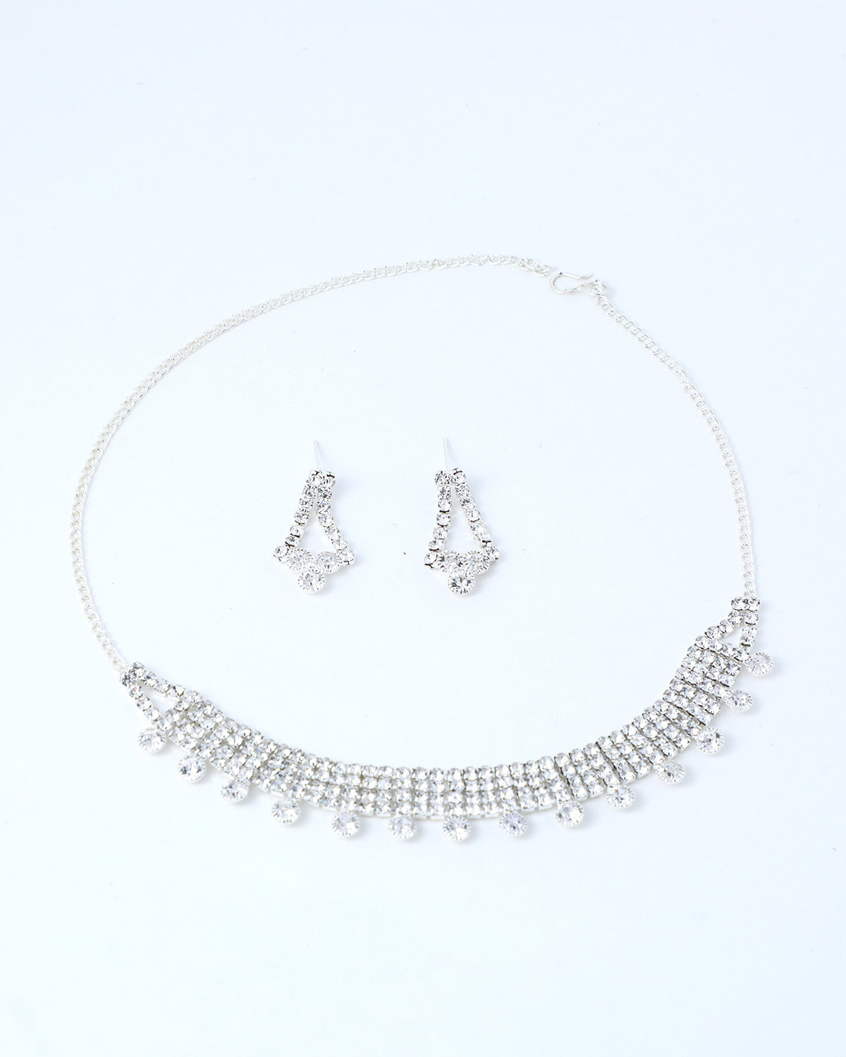 VOJ Silver Plated Stone Studded Choker Necklace And Earrings Set