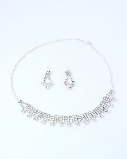 VOJ Silver Plated Stone Studded Choker Necklace And Earrings Set