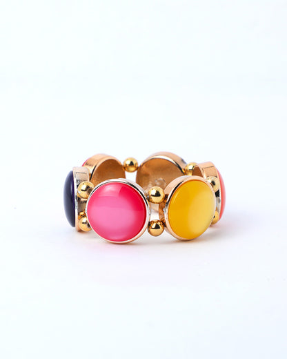 VOJ Gold-Polished With Multi Colored Stone Studded Wraparound Bracelet