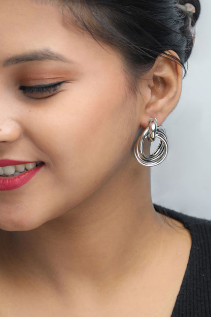 VOJ Silver Plated Circluar Studs Earring