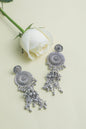 VOJ Silver Plated Oxidised Ghungharoo Studded Earrings