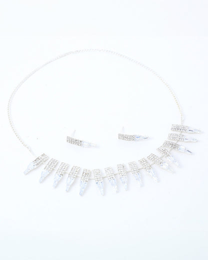 VOJ Silver Plated Stone Studded Necklace And Earring Set