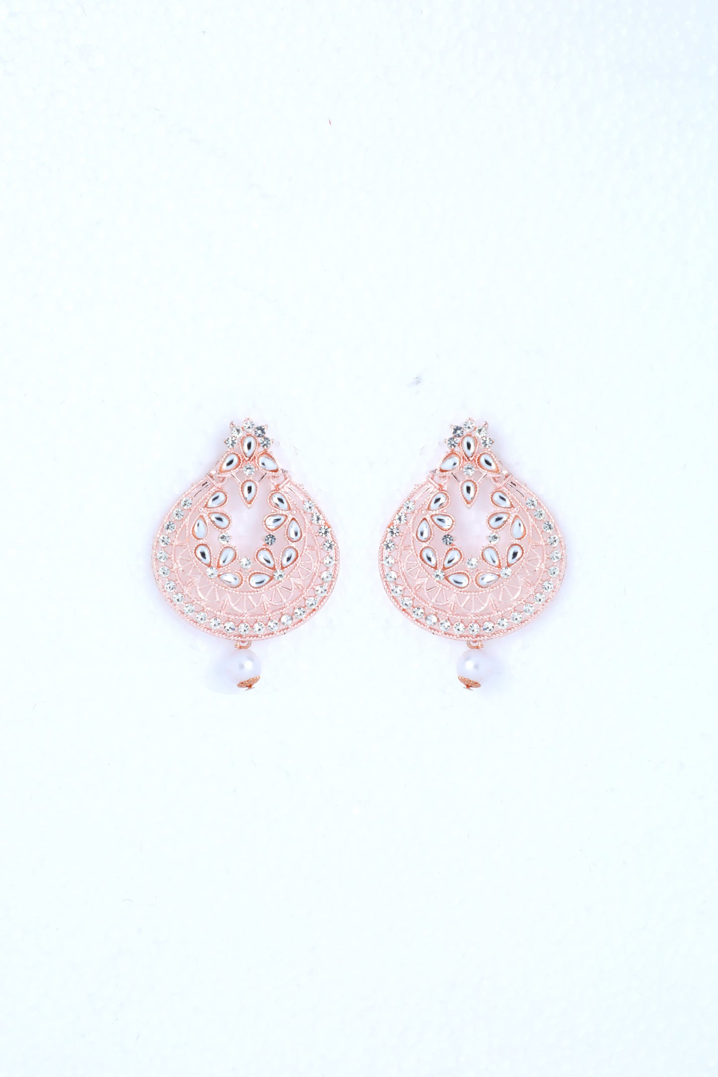 VOJ Gold-Polished With White Pearl And Stone Studded Earring With Mang Tikka Set