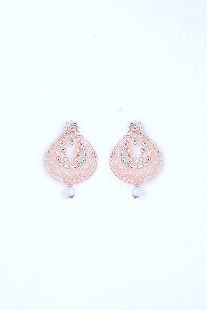 VOJ Gold-Polished With White Pearl And Stone Studded Earring With Mang Tikka Set