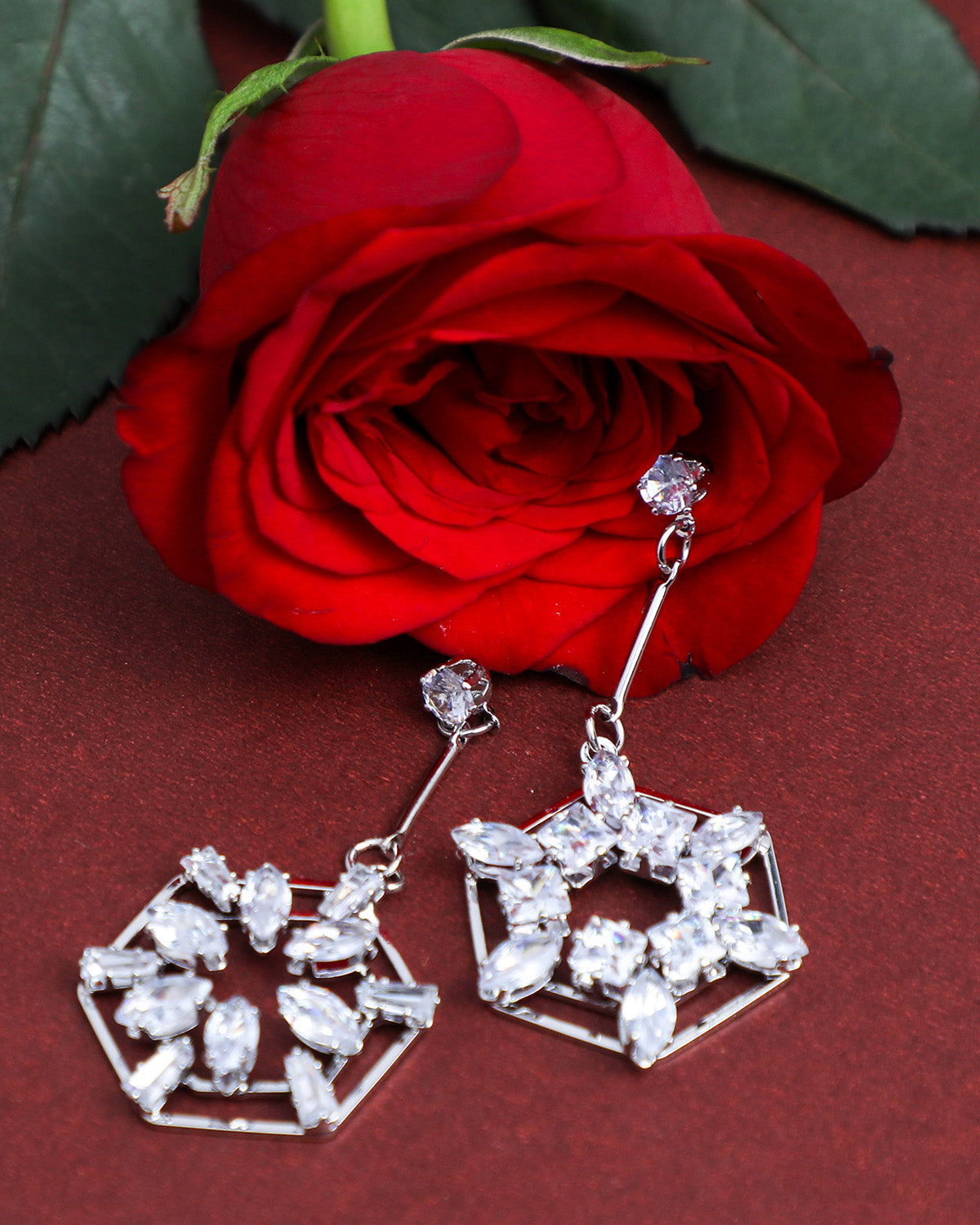 VOJ Silver Plated Stone Studded Circluar Earrings