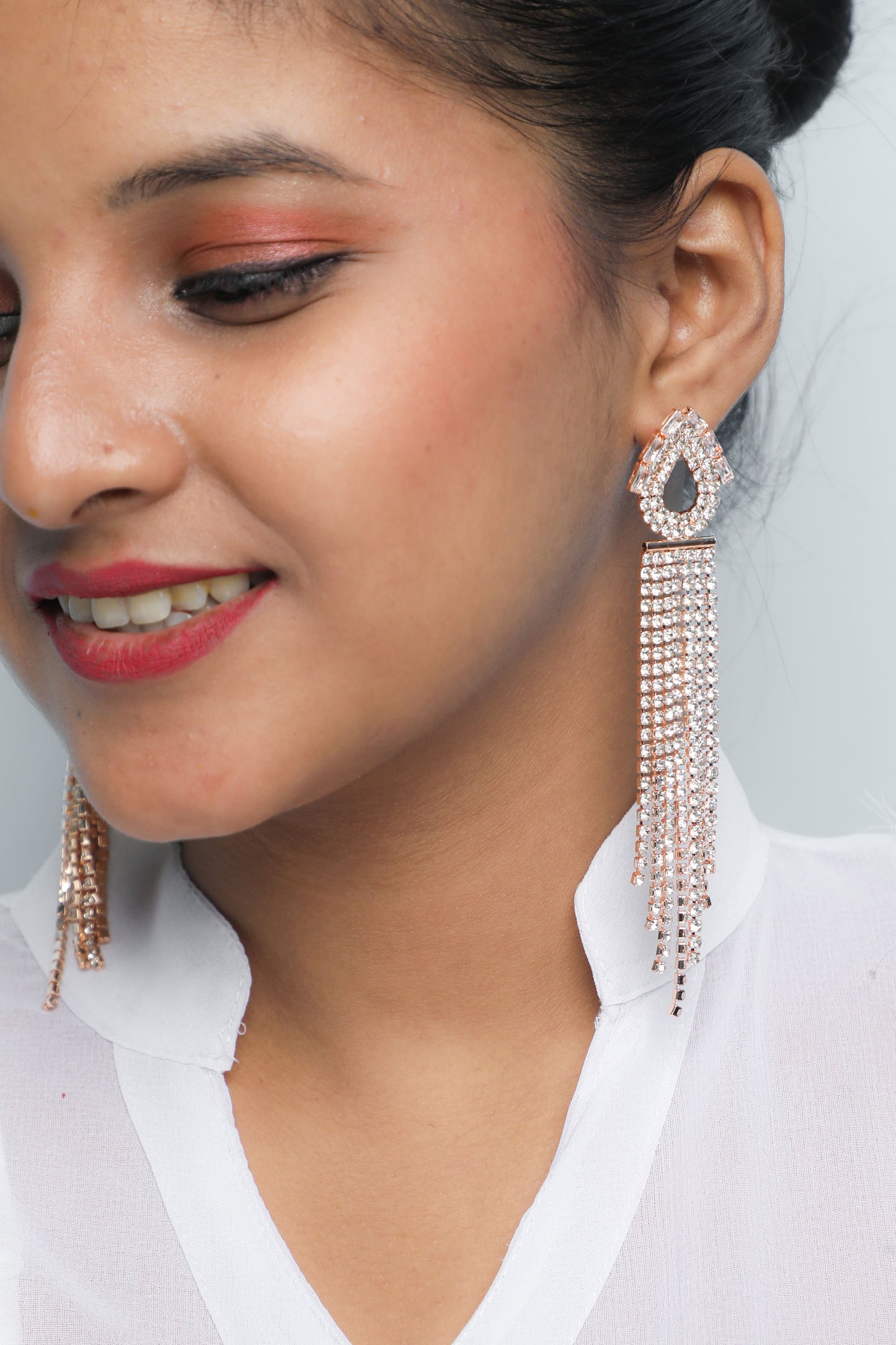 VOJ Gold-Polished Stone Studded Drop Earrings