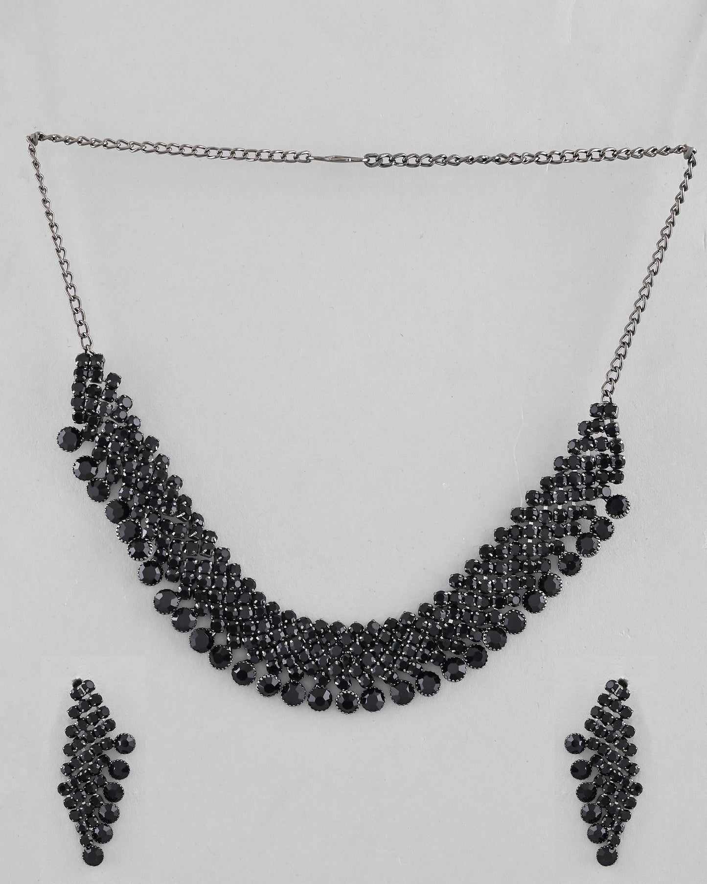 VOJ Black American Diamond Chokar Jewellery Set With Earrings