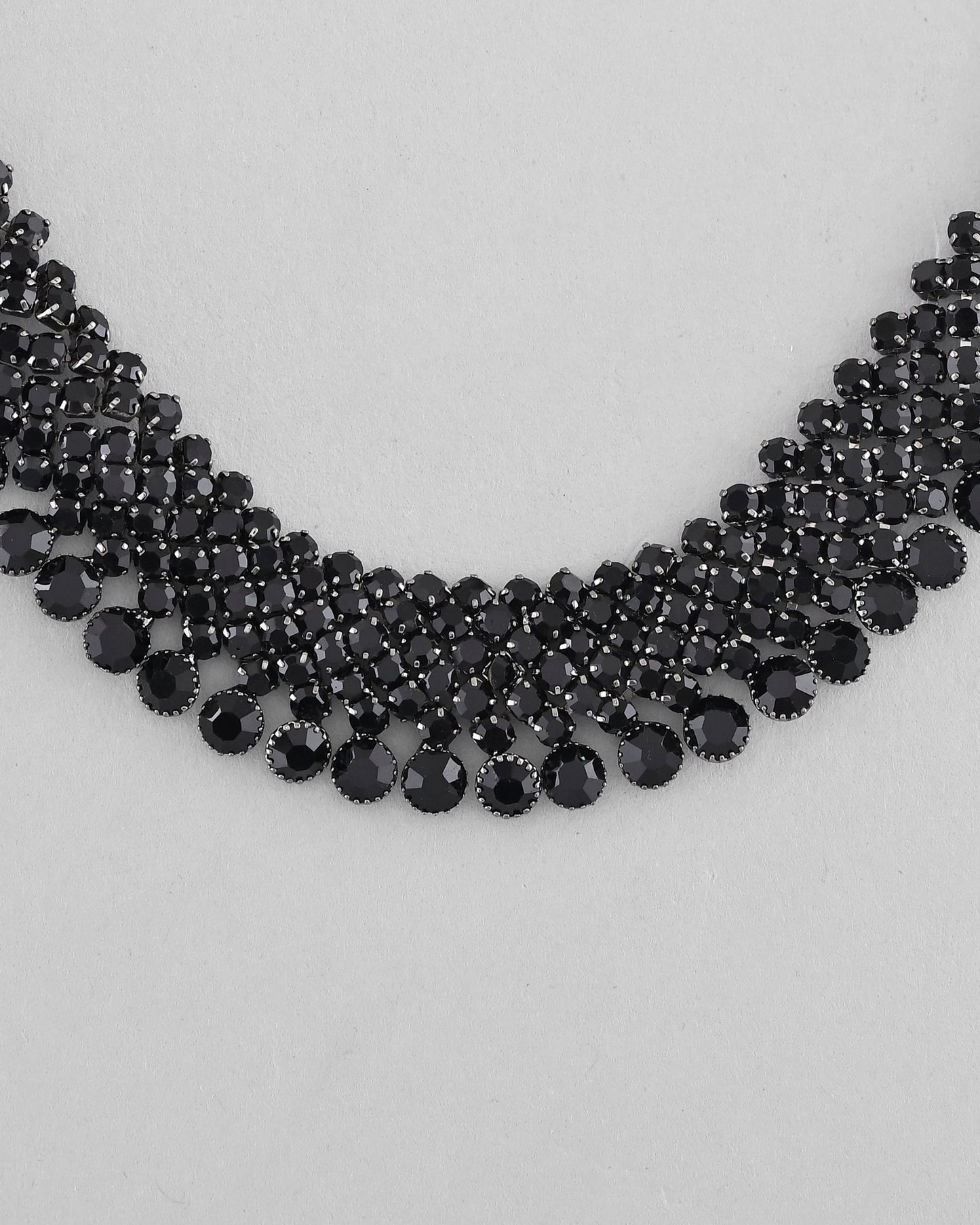 VOJ Black American Diamond Chokar Jewellery Set With Earrings