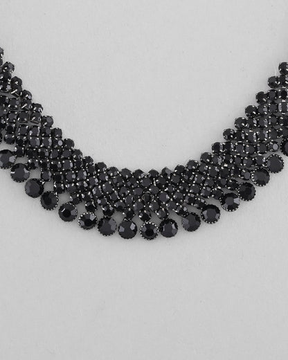 VOJ Black American Diamond Chokar Jewellery Set With Earrings