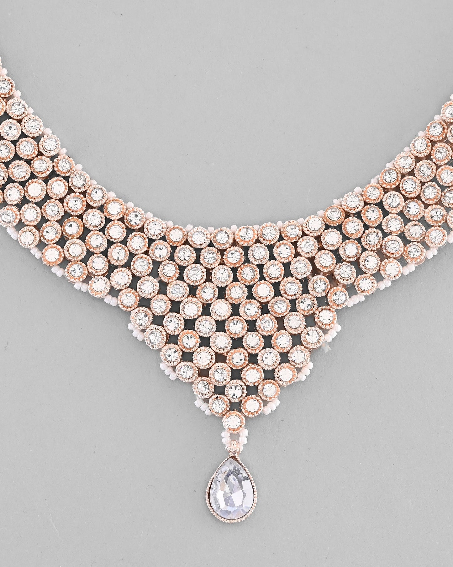VOJ Silver Plated Party Wear AD Choker Necklace Jewellery Set