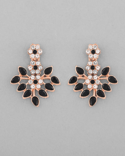 VOJ Gold-Polished Black & White Stone Studded Jewellery Set